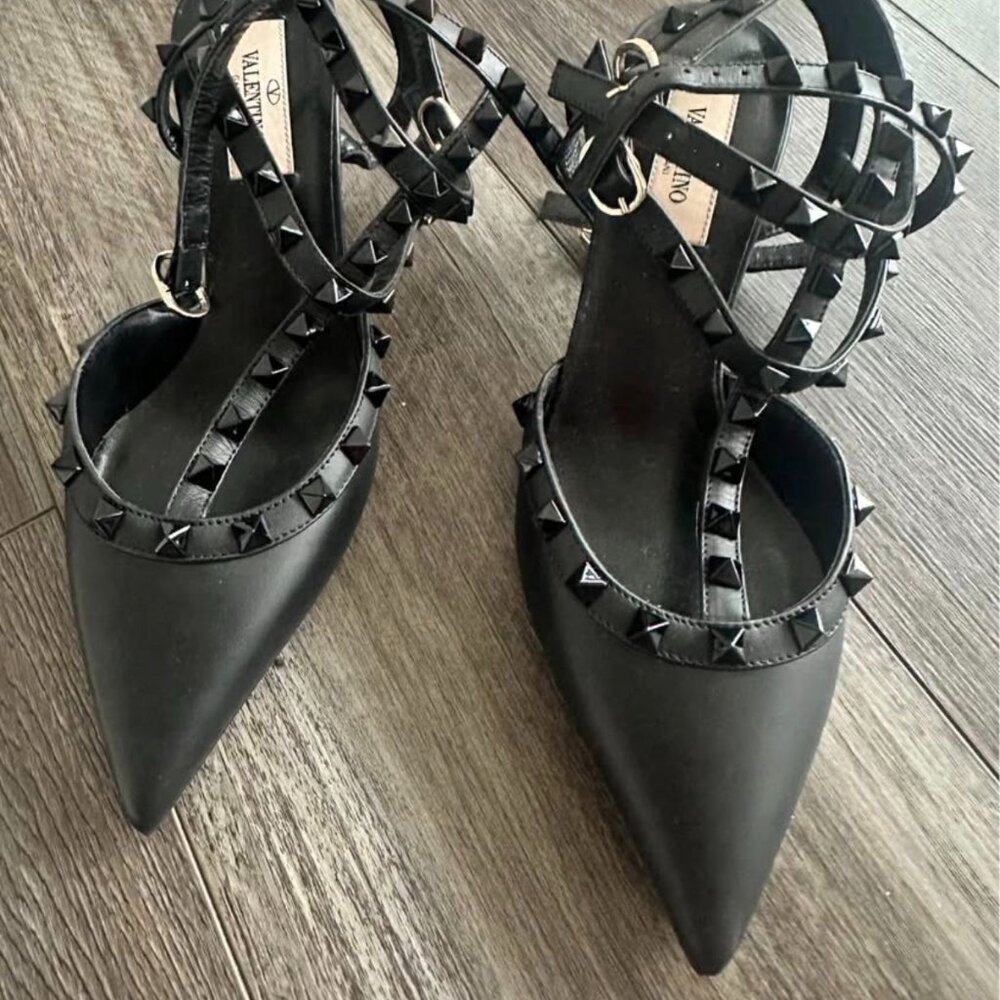 Valentino Garavani Rockstud Heels – Black Patent Leather, Size 6.5